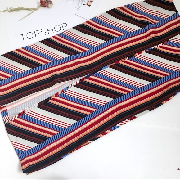 Topshop Multi color stripe front slit pencil skirt - Picture 2 of 8